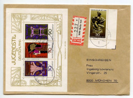Germany, Berlin 1977 Registered Cover To München; German Art Nouveau Souvenir Sheet - Brieven En Documenten