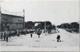 Carte Postale : 13 : MARSEILLE : Le Prado Vu De La Plage, Animé - Castellane, Prado, Menpenti, Rouet