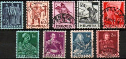 SUISSE ,SCHWEIZ,1941 MI  377 - 385 , Y&T 358 - 366, FREIMARKEN HISTORISCHE DARSTELLUNGEN,  GESTEMPELT, OBLITERE - Used Stamps