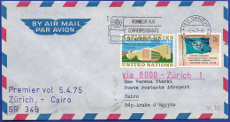 FFL DC-8 Ab UNO -Genf Zürich-Kairo 5.4.1975 Mit Swissair - Briefe U. Dokumente