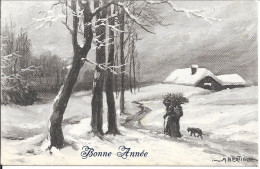 CARTE POSTALE ANCIENNE ILLUSTRATEUR A. BERTIGLIA - HIVER -  VOEUX BONNE ANNEE - Bertiglia, A.