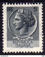 1968 - ITALIA REPUBBLICA - SIRACUSANA - LIRE  5  - SINGOLO - NUOVO - 1961-70: Nieuw/plakker