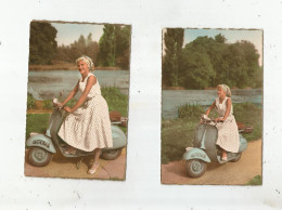 VESPA ENSEMBLE DE  2 CARTES FANTAISIE AVEC FEMME SERIE 623 - Motos