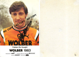 CARTE CYCLISME FABIEN DE VOOGHT SIGNEE TEAM WOLBER 1983 ( VOIR PARTIE ARRIERE ) - Radsport