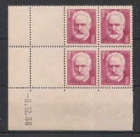 FRANCE - 1935 - N°YT. 304 - Victor Hugo - Bloc De 4 Coin Daté - Neuf Luxe** / MNH - 1930-1939