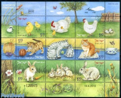 Israel 2010 Domestic Animals 9v M/s, Mint NH, Nature - Animals (others & Mixed) - Birds - Cats - Poultry - Rabbits / H.. - Nuevos (con Tab)