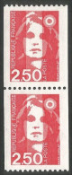 357 France Yv 2719 Marianne Bicentenaire 2f 50 Rouge Red Paire Roulette Coil MNH ** Neuf SC (2719-2) - 1989-1996 Maríanne Du Bicentenaire