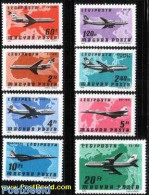 Hungary 1977 Aeroplanes, Maps 8v, Mint NH, Transport - Various - Aircraft & Aviation - Maps - Ongebruikt