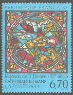 358 France Yv 2859 Vitrail Cathédrale Le Mans Cathedral Stained Glass MNH ** Neuf SC (2859-1d) - Glas & Fenster