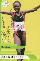 CLA - ATHLETISME - PHOTO DEDICACEE DE LA MARATHONIENNE KENYANE TEGLA LOROUPE - 1ER FEMME SOUS LE 2 H 20 - Autres & Non Classés