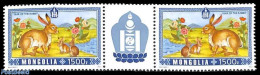 Mongolia 2023 Year Of The Rabbit 2v+tab [:T:], Mint NH, Nature - Flowers & Plants - Rabbits / Hares - Mongolië