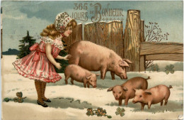 Glückwunsch - Schweine - Prägekarte - Varkens