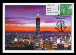 ESPAÑA (2023) ATM Tarifa A - Carte Maximum Card 39th Asian Inter. Stamp Exhibition Taipei - Taipei 101, Dove, Fireworks - Cartes Maximum