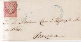 Año 1856 Edifil 44 Isabel II Carta Matasellos Rejilla Y Azul Igualada Salvador Font - Storia Postale