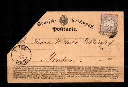 DR: MiNr. 1 Auf Postkarte Oeynhausen Nach Minden, 1872 - Usados