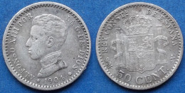 SPAIN - Silver 50 Centimos 1904 (04) SM V KM# 723 Alfonso XIII (1886-1931) - Edelweiss Coins - Eerste Muntslagen