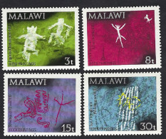 Malawi 1972; Rock Paintings Prehistoric, Lizard And CAT; Complete Set Of 4 V. - Chats Domestiques