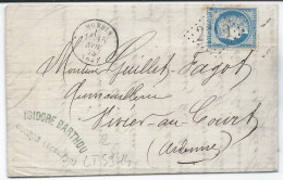 LT5914   Variété/n°60/Lettre, Oblitéré GC 2399 MONEIN(64), Indice 6 Du 15 Nov. 1875, Griffes Coin NORD EST - 1871-1875 Cérès