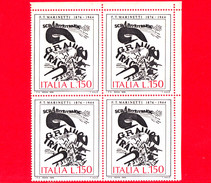 Nuovo - MNH - ITALIA - 1976 - Arte - Filippo T. Marinetti  - Quartina - La Lettera Dell'artigliere Al Fronte - 150 L. - 1971-80: Mint/hinged