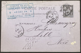 89-CP2 Sage 10c Noir Sur Lilas Sans RF Charleville Ardennes (Epicerie Dorveaux Goffaux) à Lille 09.10.84 France – 8ciel - Cartes/Enveloppes Réponse T