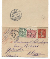 CARTE LETTRE A 10 CT AU TYPE SEMEUSE 1907 AVEC AFFRANCHISSEMENT COMPLEMENTAIRE DE 2 TIMBRES - Letter Cards