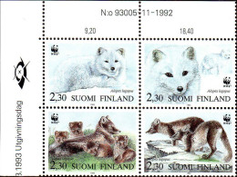Finlande Poste N** Yv:1166/1169 Espèces Menacées Le Renard Arctique Coin De Feuille - Ungebraucht