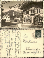 Ansichtskarte Mittenwald Straße, Bäckerei, Buchbinderei 1938 - Mittenwald