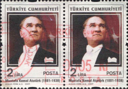 Turquie Poste Obl Yv:3453 Mi:3758 Mustafa Kemal Atatürk (TB Cachet Rond) Paire - Usados