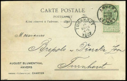 68 Op Carte Postale Van Anvers Naar Turnhout Op 15/03/1902 - August Blumenthal, Anvers' - 1893-1907 Armoiries