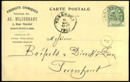 68 Op Carte Postale Van Bruxelles Naar Turnhout Op 16/05/1902 - 'Ad. Hildebrand, Produits Chimiques, Bruxelles' - 1893-1907 Coat Of Arms