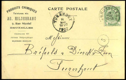 68 Op Carte Postale Van Bruxelles Naar Turnhout Op 16/05/1902 - 'Ad. Hildebrand, Produits Chimiques, Bruxelles' - 1893-1907 Wappen