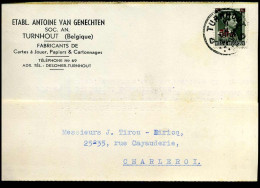 571 Op Postkaart Van Turnhout Naar Charleroi - 09/02/1942 - 'Etabl. Antoine Van Genechten, Turnhout' - 1936-1957 Open Collar