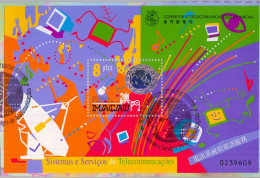 1999 MACAO , YV. HB 75 , SISTEMAS Y SERVICIOS DE COMUNICACIONES , HOLOGRAMA , MAT. PRIMER DIA - Blocks & Kleinbögen