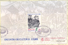 1999 MACAO , YV. HB 83 , ENCUENTRO DE CULTURAS , EMISIÓN CONJUNTA CON PORTUGAL  , MAT. PRIMER DIA - Blokken & Velletjes