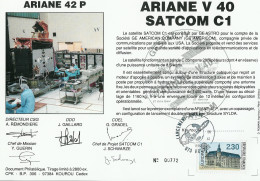 Espace 1990 11 21 - CSG - Ariane V40 - Satellite SATCOM C1 - Europe