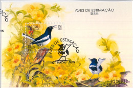 1995 MACAO , YV. HB 29 , AVES , BIRDS , PÁJAROS , SINGAPORE 95 EXPOSICIÓN FILATÉLICA  , MAT. PRIMER DIA - Blocks & Sheetlets