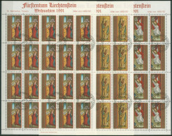 Liechtenstein 1991 Weihnachten Schnitzaltar 1027/29 Bogen Gestempelt (C16329) - Blocks & Sheetlets & Panes