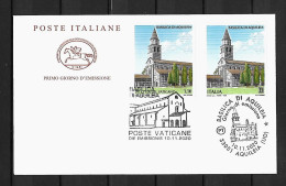 2020 Joint/Congiunta Vatican And Italy, MIXED FDC VATICAN WITH BOTH STAMPS: Basilica Aquileia - Joint Issues