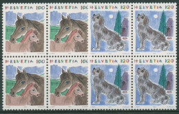 Schweiz 1993 Tiere Pferde Hunde 1491/92 4er-Block Postfrisch - Nuevos