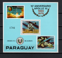 Paraguay 1980 Space, 10th Anniversary Of Apollo 11 Moonlanding S/s MNH - Sud America