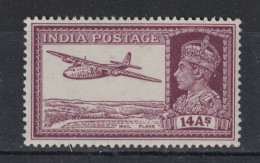 Inde 1937 - Yvert 154A Neuf AVEC Charnière - Sc#161A, - KGVI 14As - Roi George VI, Avion, Airplane - 1936-47 Roi Georges VI