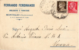 16157 01 ALESSANDRIA MONTIGLIO FERRANDO OROLOGERIE OROLOGI  X VERONA - Storia Postale