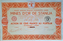 Mines D'or De Stanija - Action De 100 Francs Au Porteur - 1933 - Mines