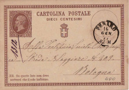 16242 01 CARTOLINA POSTALE 10 CENTESIMI - PESARO X BOLOGNA 1877 - Ganzsachen
