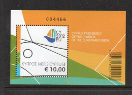 CYPRUS - 2012 - EURO PRESIIDENCY SOUVENIR SHEET  MINT NEVER HINGED, SG CAT £21  - Neufs