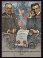 Serbia 2023 Nikola Tesla Mihajlo Pupin Inventors Sciences United States, Set With 7 Labels In Block Of 9 MNH - Serbien