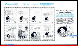 Ref. BR-V2023-09 BRAZIL 2023 - DIPLOMATIC RELATIONS WITHARGENTINA, MAFALDA, ART, S/S MNH, COMICS 8V - Stripsverhalen