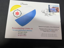 15-4-2024 (2 Z 7) COVID-19 4th Anniversary - Bonaire (Netherlands) - 16 April 2024 (with OZ Stamp) - Enfermedades