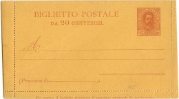 REGNO D'ITALIA B5 1897 BIGLIETTO POSTALE TIPO 'STEMMA MODIFICATO' DA C. 20 ARANCIO (VALORE IN CIFRE) NUOVO FILAGRANO B5 - Entiers Postaux