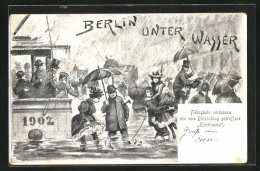 Künstler-AK Berlin, Hochwasser 1902, Fahrgäste Verlassen Dee Vom Blitzschlag Getroffene Elektrische  - Inundaciones